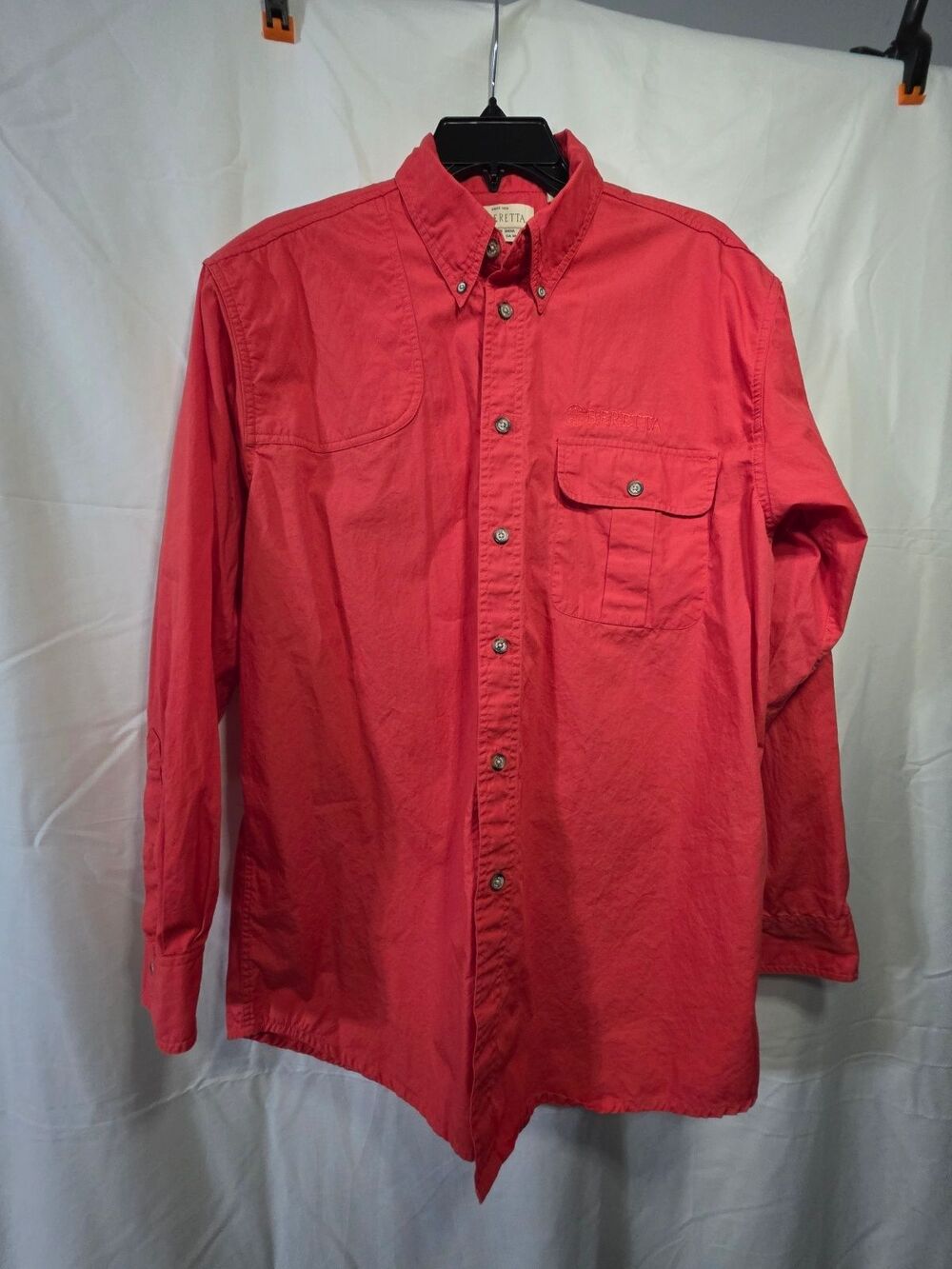 Beretta Men Button Up Long Sleeve Shirt Red Medium Button-Down Collar M